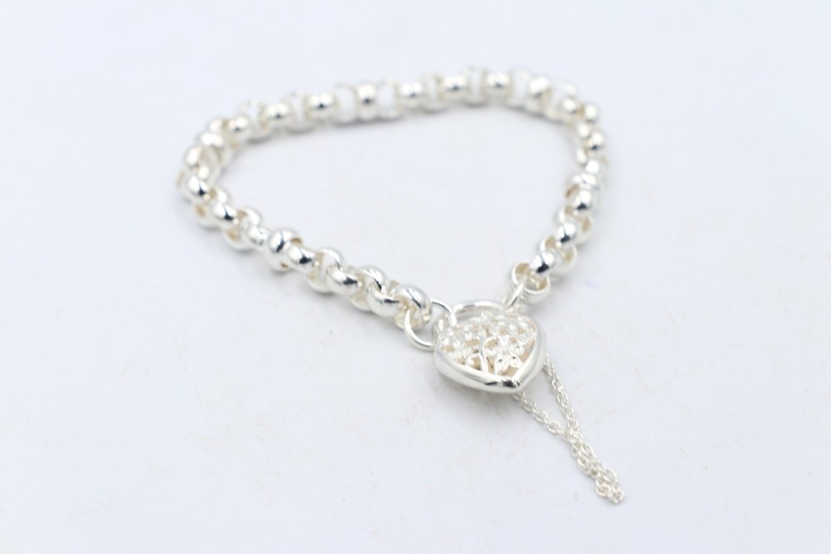 Stg Silver Handmade belcher Bracelet with Filigree Heart CYB83