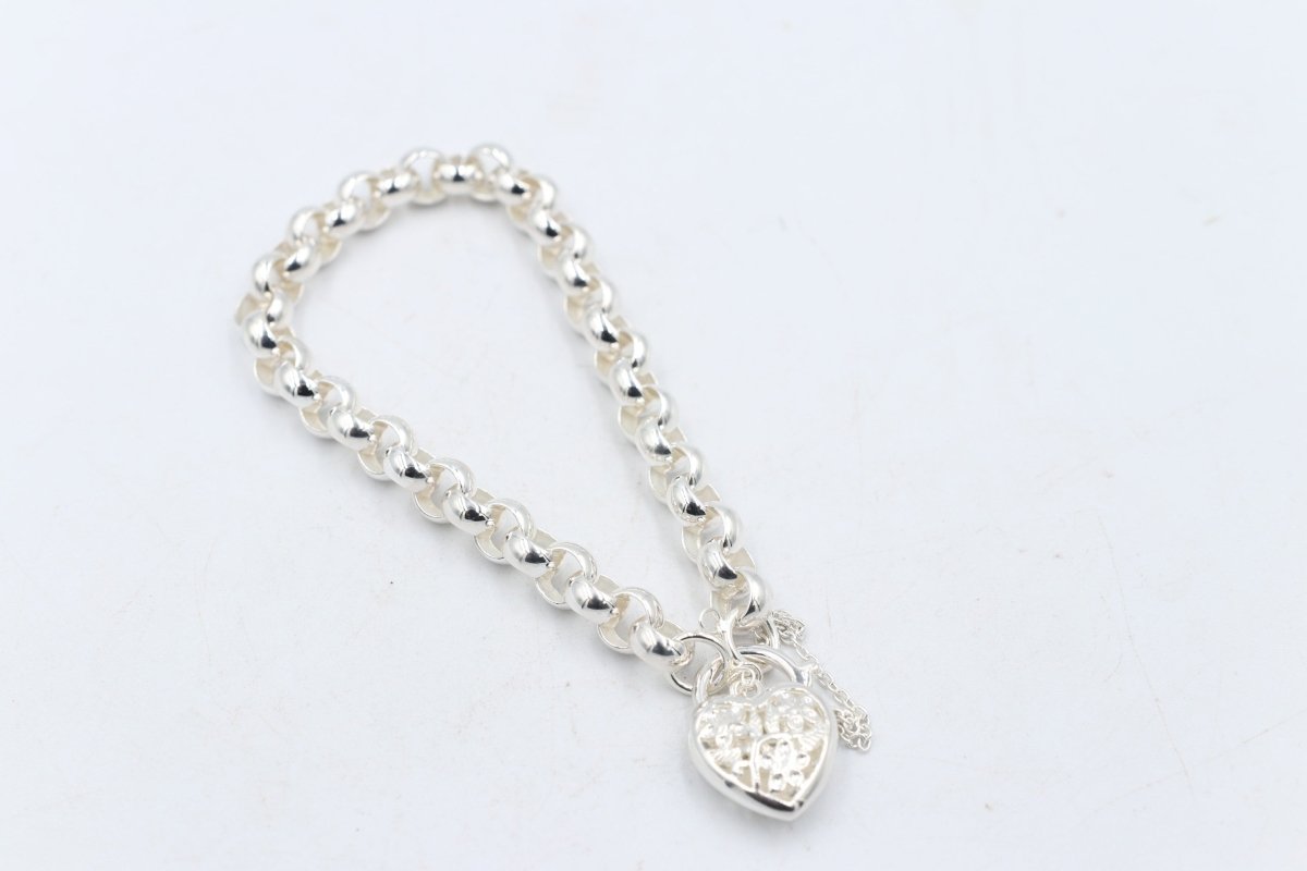 Stg Silver Handmade belcher Bracelet with Filigree Heart SYBA54
