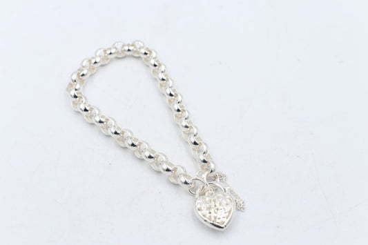 Stg Silver Handmade belcher Bracelet with Filigree Heart SYBA54