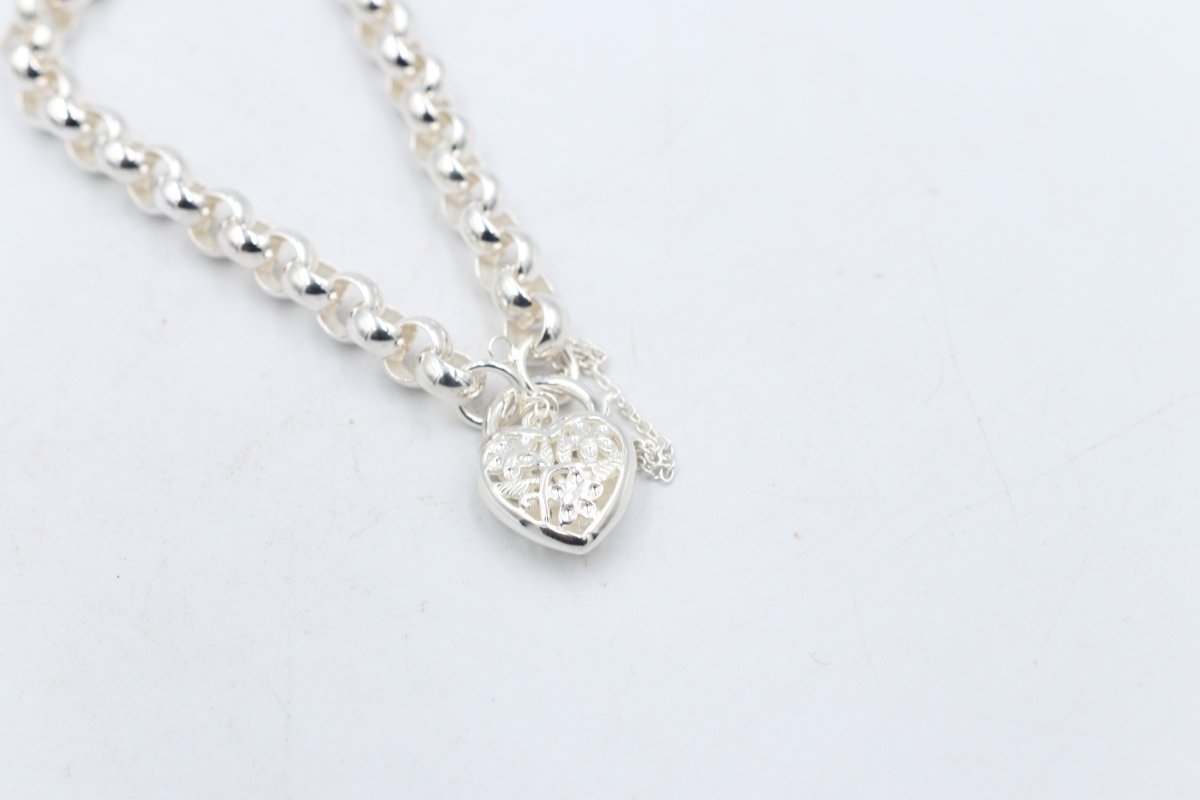 Stg Silver Handmade belcher Bracelet with Filigree Heart SYBA54