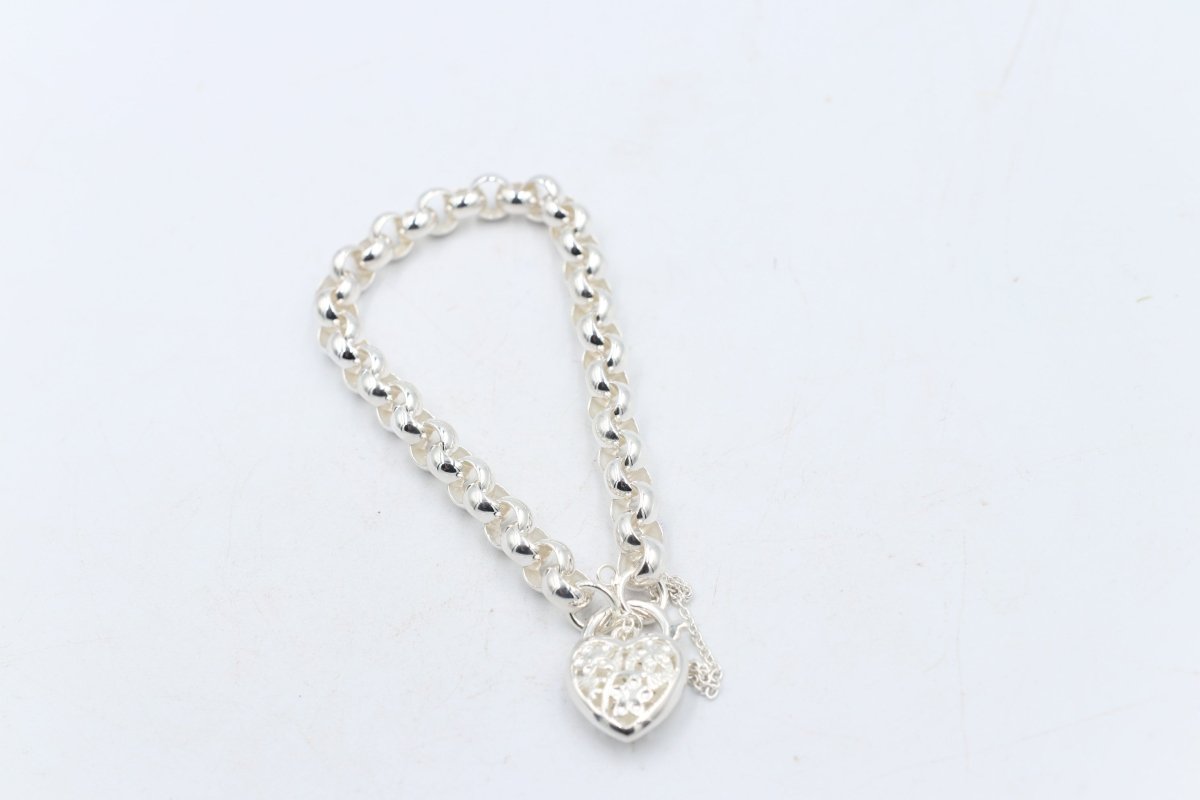 Stg Silver Handmade belcher Bracelet with Filigree Heart SYBA54