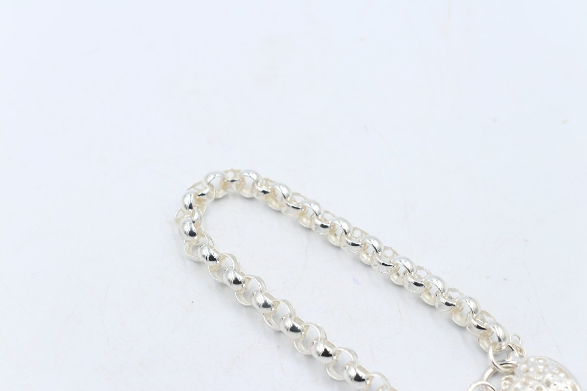 Stg Silver Handmade belcher Bracelet with Filigree Heart