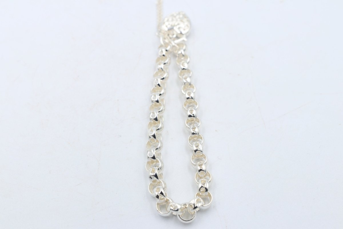 Stg Silver Handmade belcher Bracelet with Filigree Heart