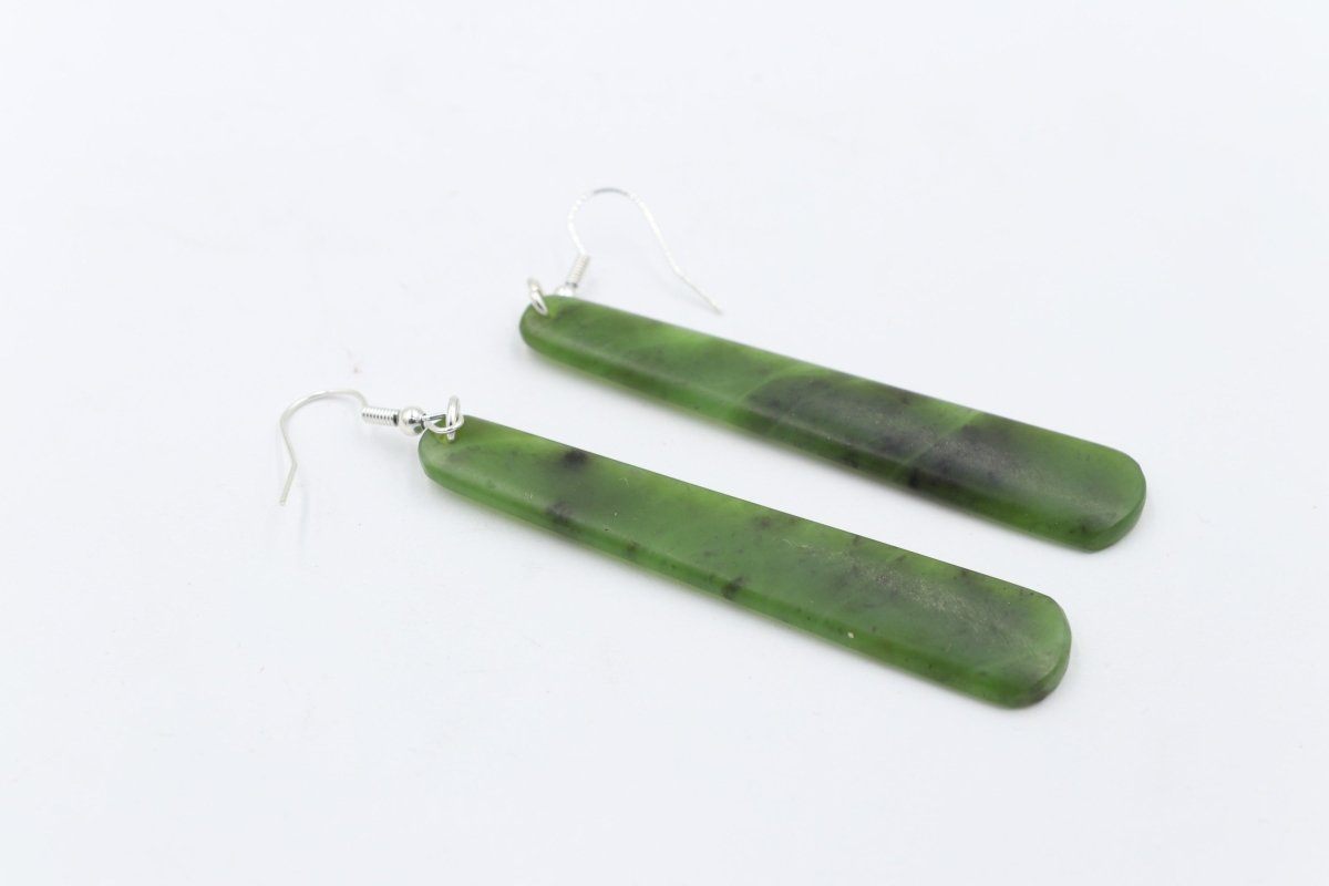 Stg Silver set New Zealand Greenstone Drop Earrings