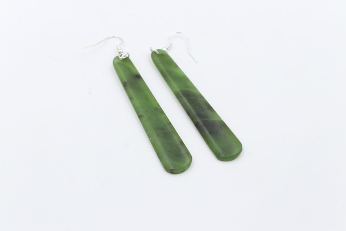 Stg Silver set New Zealand Greenstone Drop Earrings