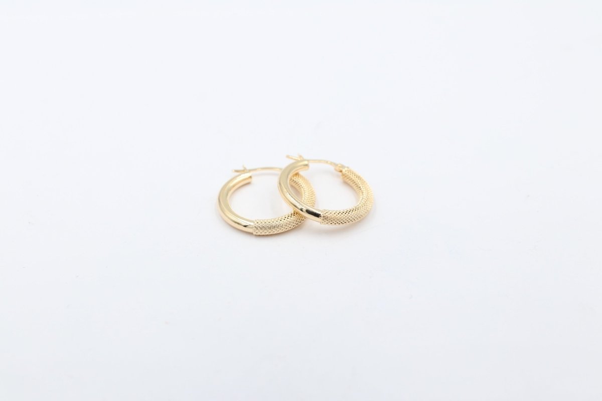9ct Gold Hopp Earrings Mesh and Plain Look 100BC604-99