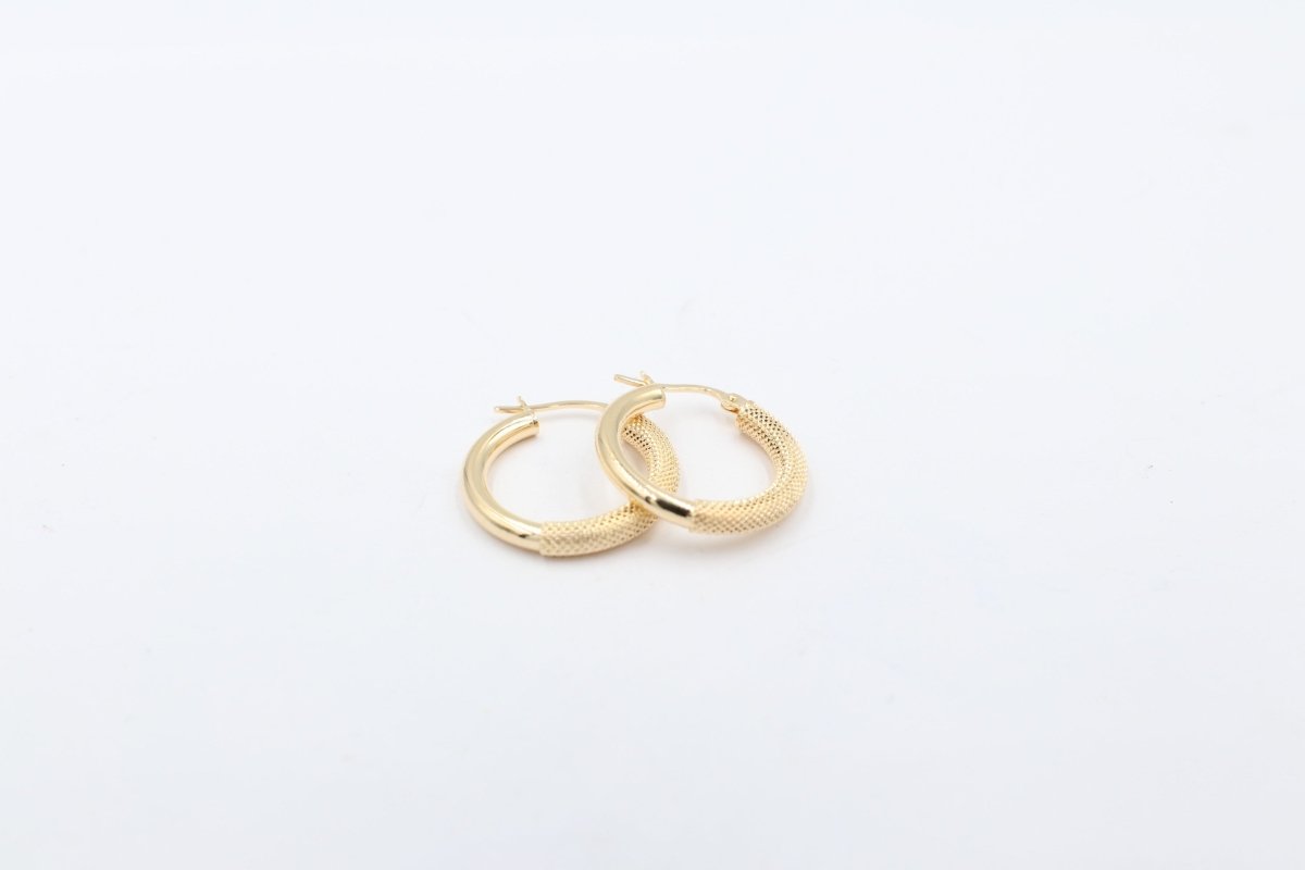 9ct Gold Hopp Earrings Mesh and Plain Look 100BC604-99