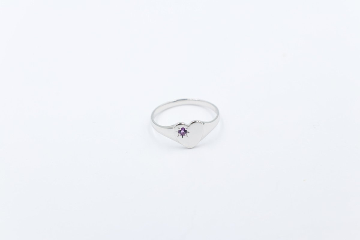 9ct White Gold Girls Signet Ring with Amethyst