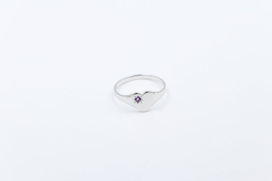 9ct White Gold Girls Signet Ring with Amethyst