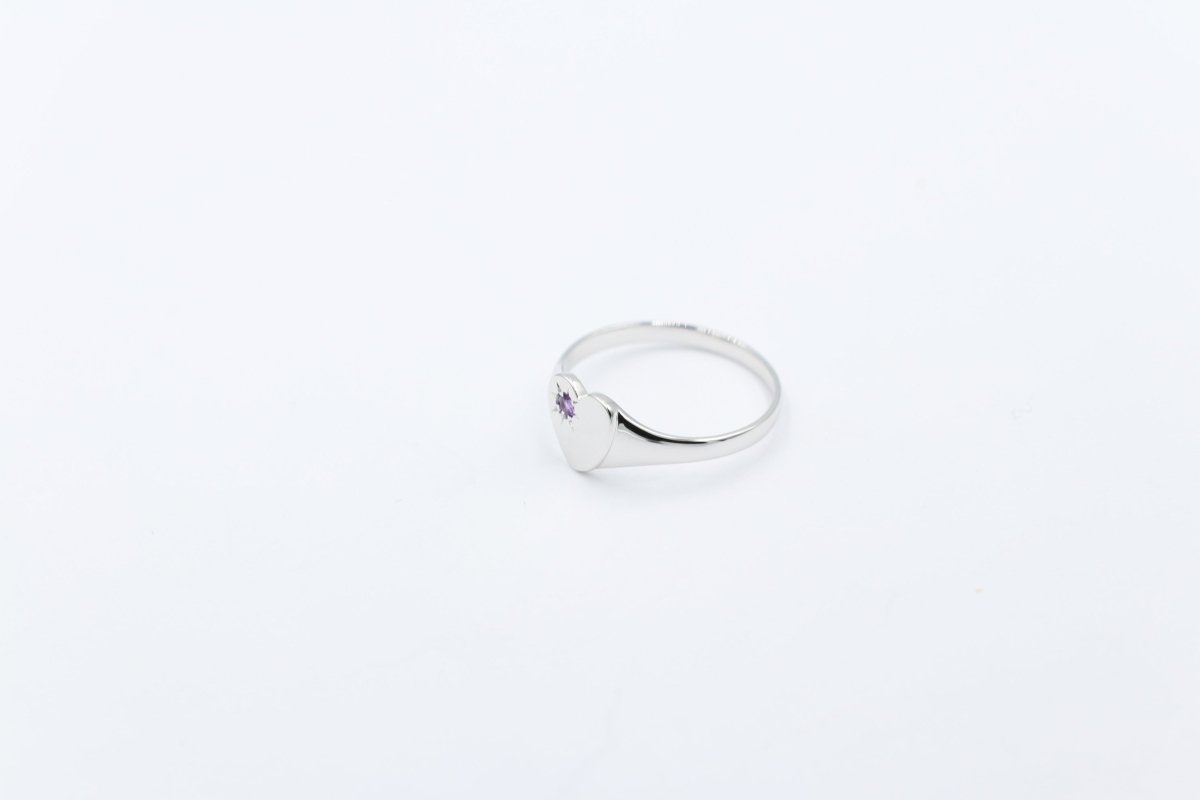 9ct White Gold Girls Signet Ring with Amethyst
