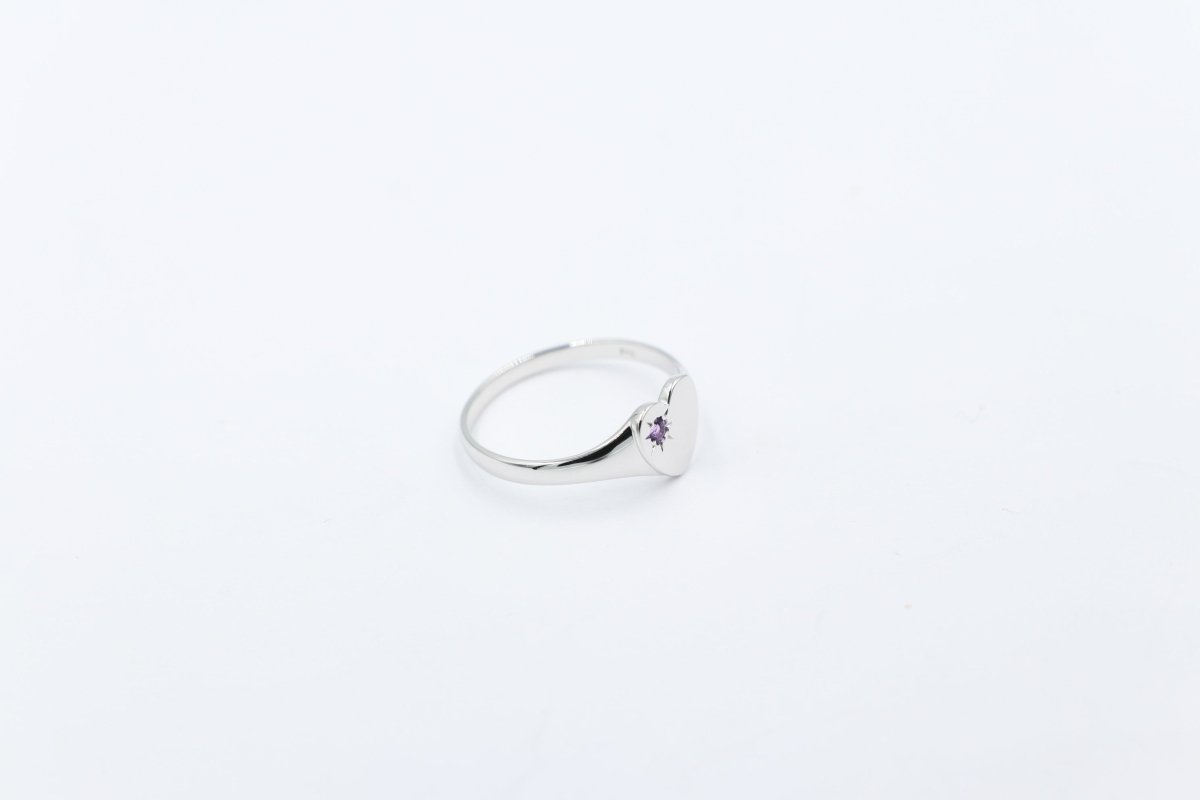 9ct White Gold Girls Signet Ring with Amethyst