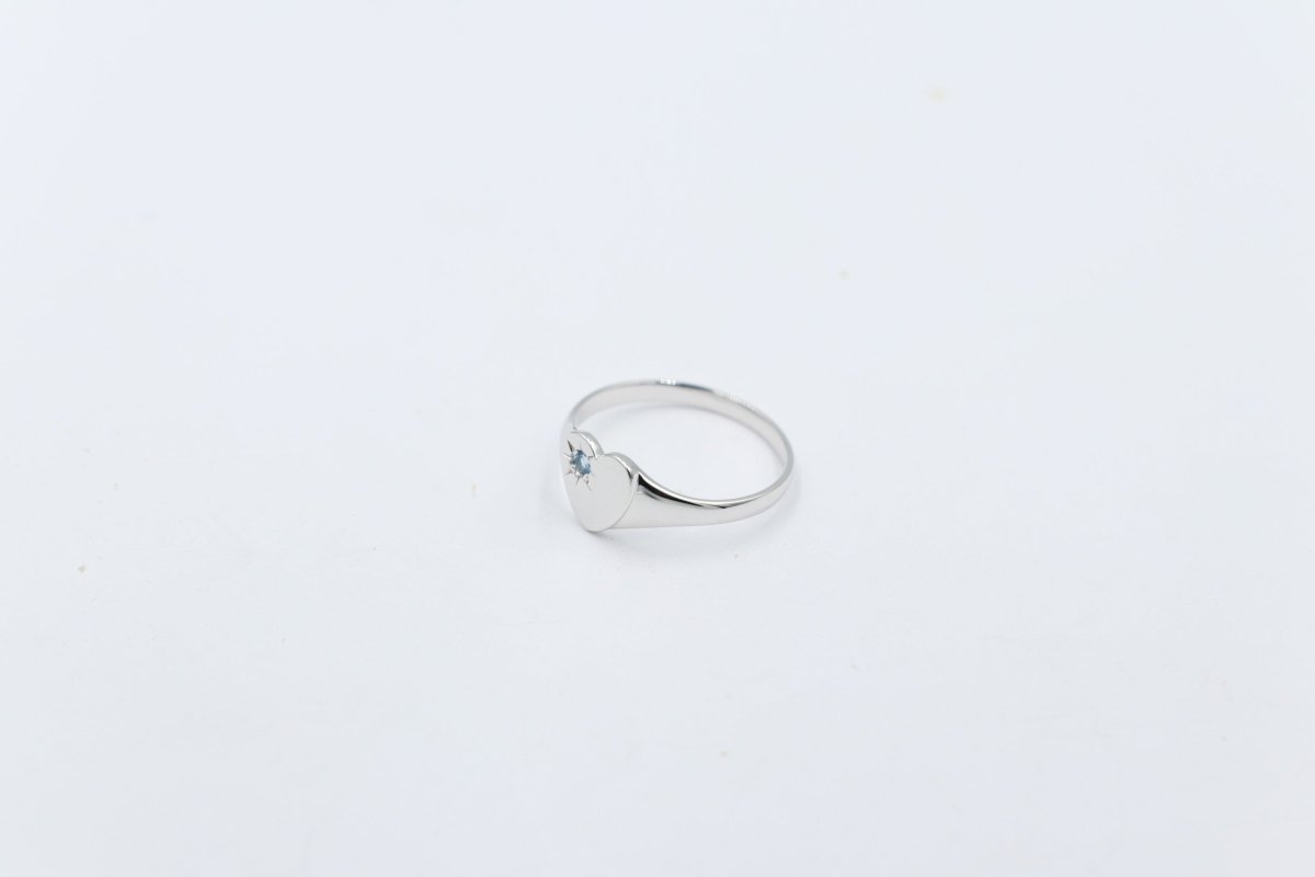 9ct White Gold Girls Signet Ring with Aquamarine