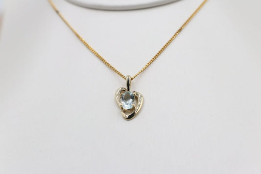 9ct Gold Genuine Aquamarine Pendent