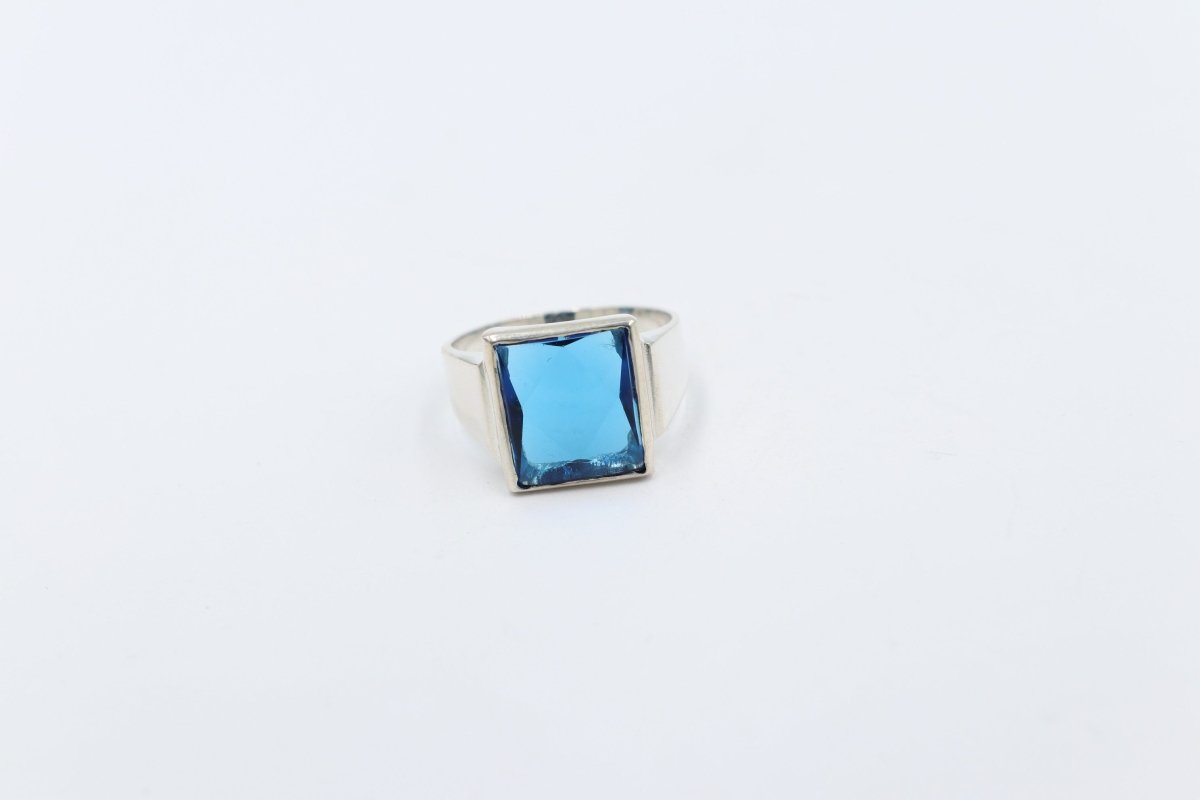 Stg Silver Mens Sub Blue Stone set Ring