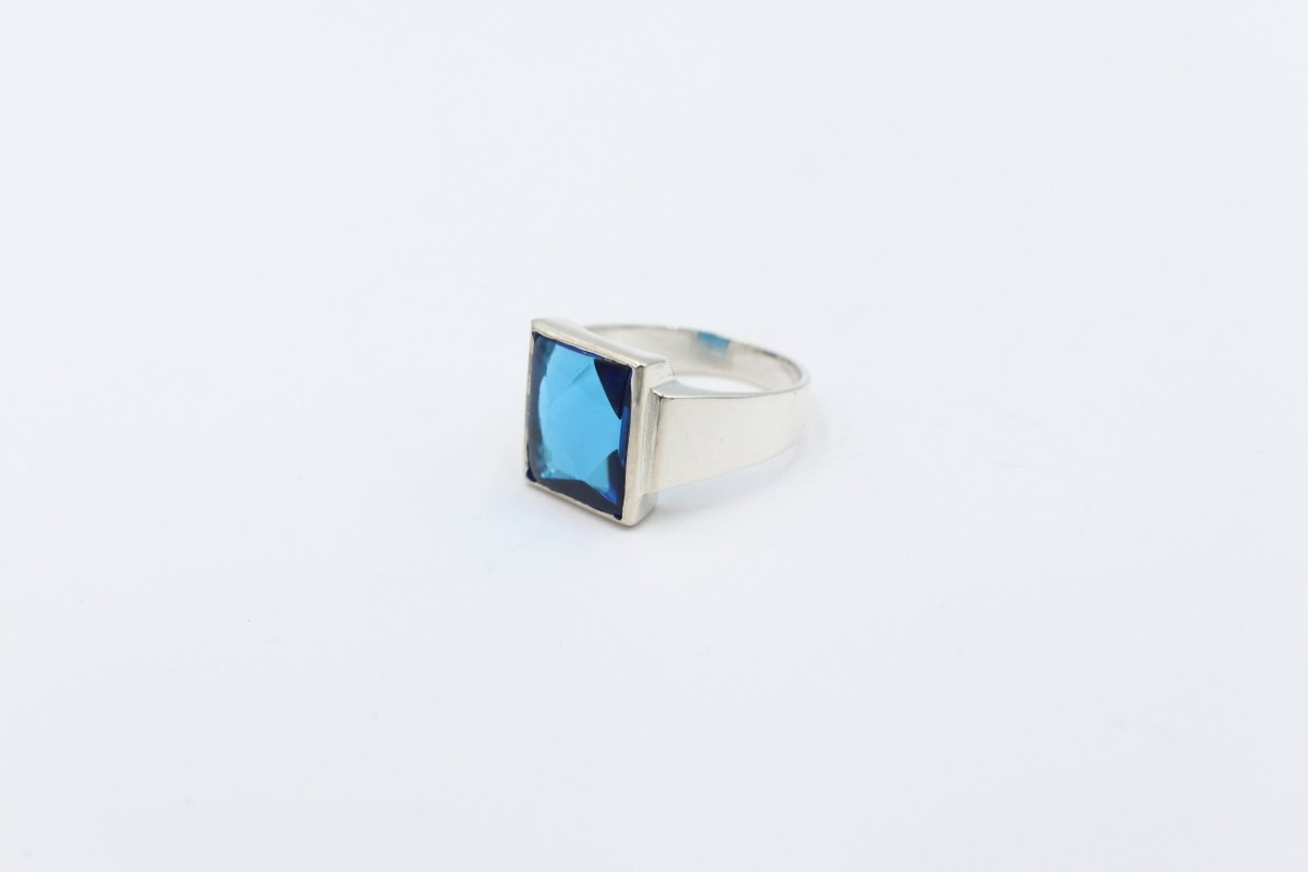Stg Silver Mens Sub Blue Stone set Ring