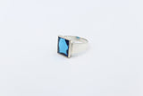 Stg Silver Mens Sub Blue Stone set Ring