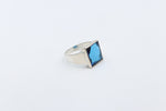 Stg Silver Mens Sub Blue Stone set Ring