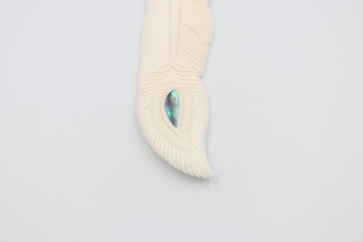 Bound Bone feather pendent with Paua