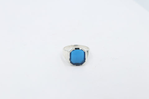 Stg Silver Ring with Syn Blue Stone 208ALXBS