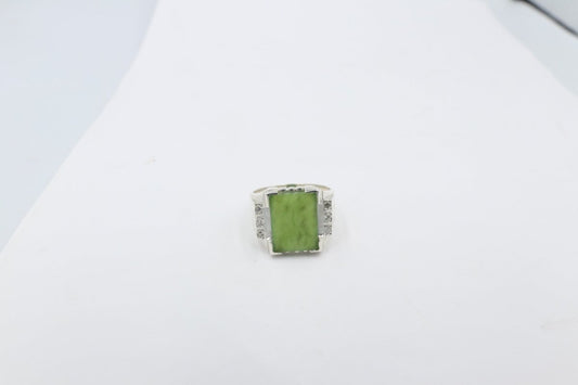 Stg Silver Ring with Greenstone with CZs 202ALX