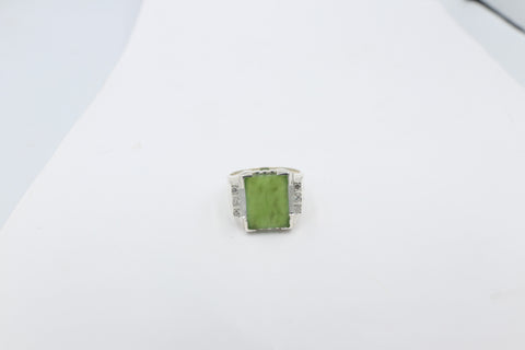 Stg Silver Ring with Greenstone with CZs 202ALX