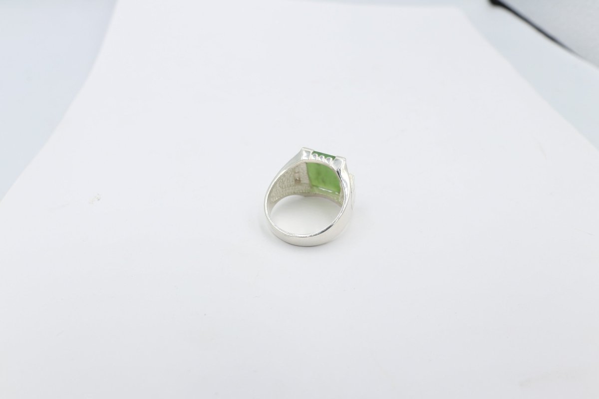 Stg Silver Ring with Greenstone with CZs 202ALX