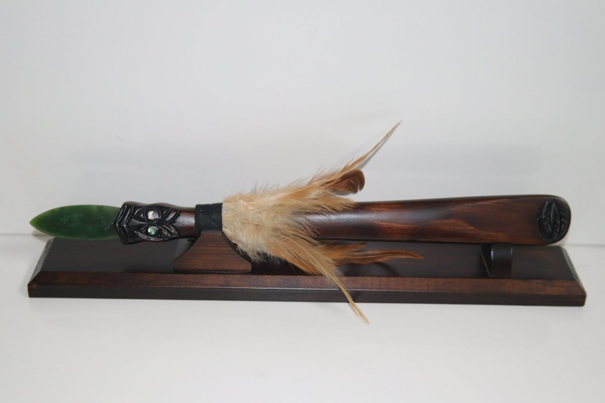 New Zealand Made Greenstone Taiaha with base