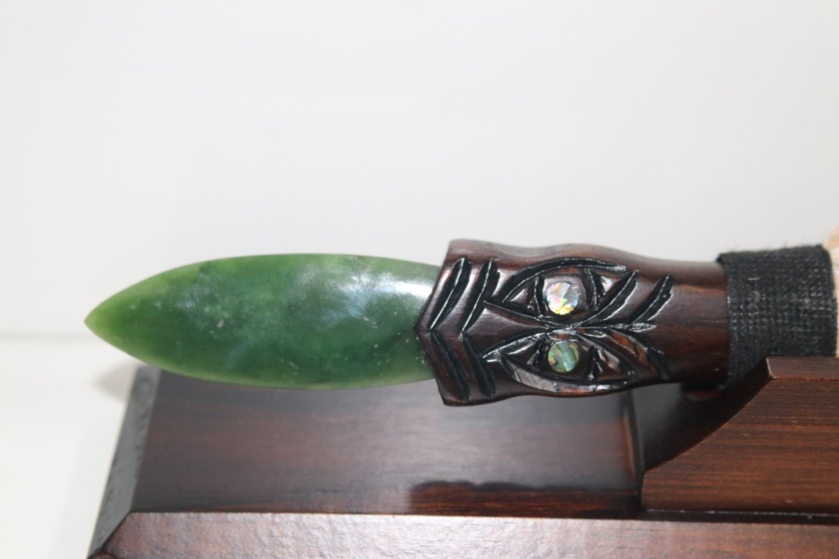 New Zealand Made Greenstone Taiaha with base