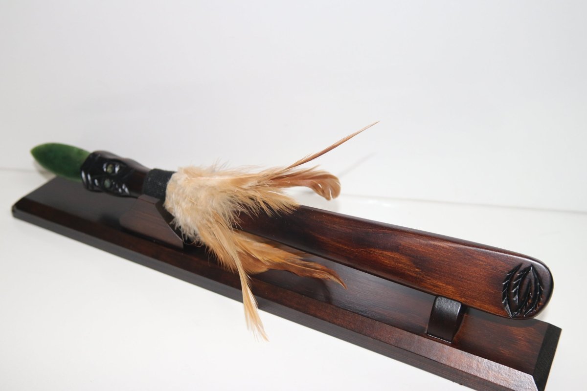 New Zealand Made Greenstone Taiaha with base