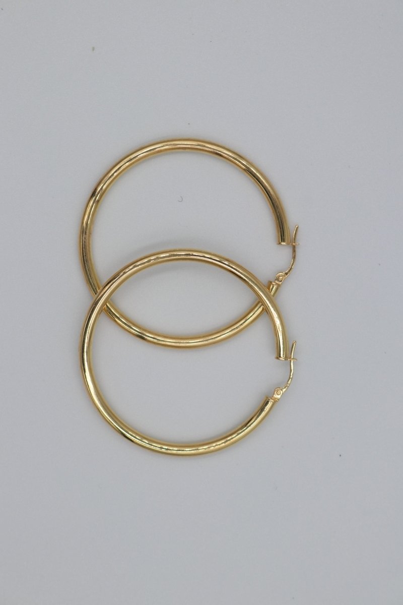 9ct Gold Plain Round 40mm Hoops 3mm tubes