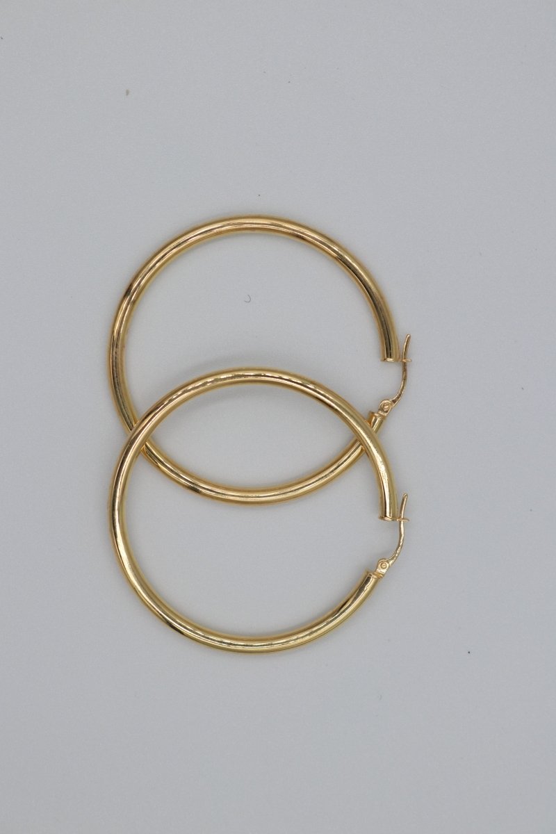 9ct Gold Plain Round 40mm Hoops 3mm tubes