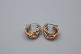 9ct Gold Plain Tube Tricolor Hoop Earrings