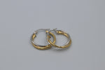 9ct Gold Plain Tube Two Tone Hoop Earrings