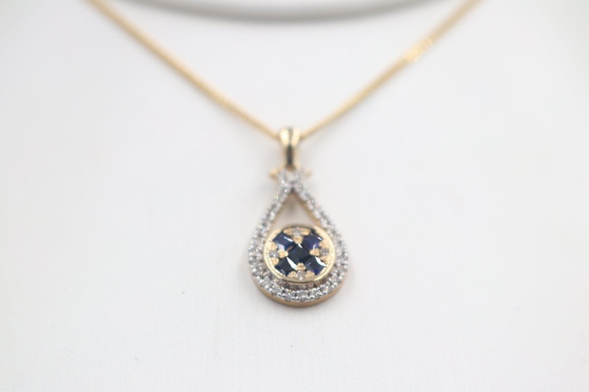 9ct Yellow Gold Sapphire & Diamond Pendent
