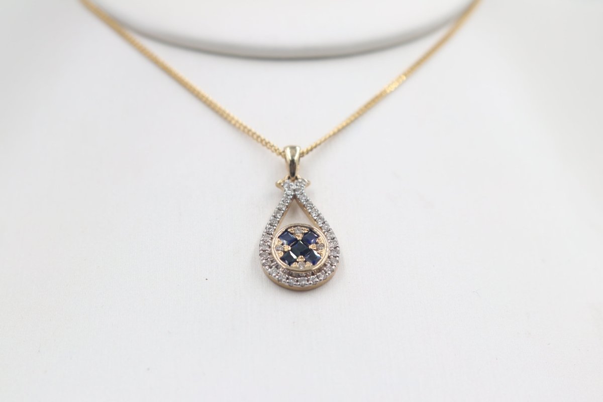 9ct Yellow Gold Sapphire & Diamond Pendent