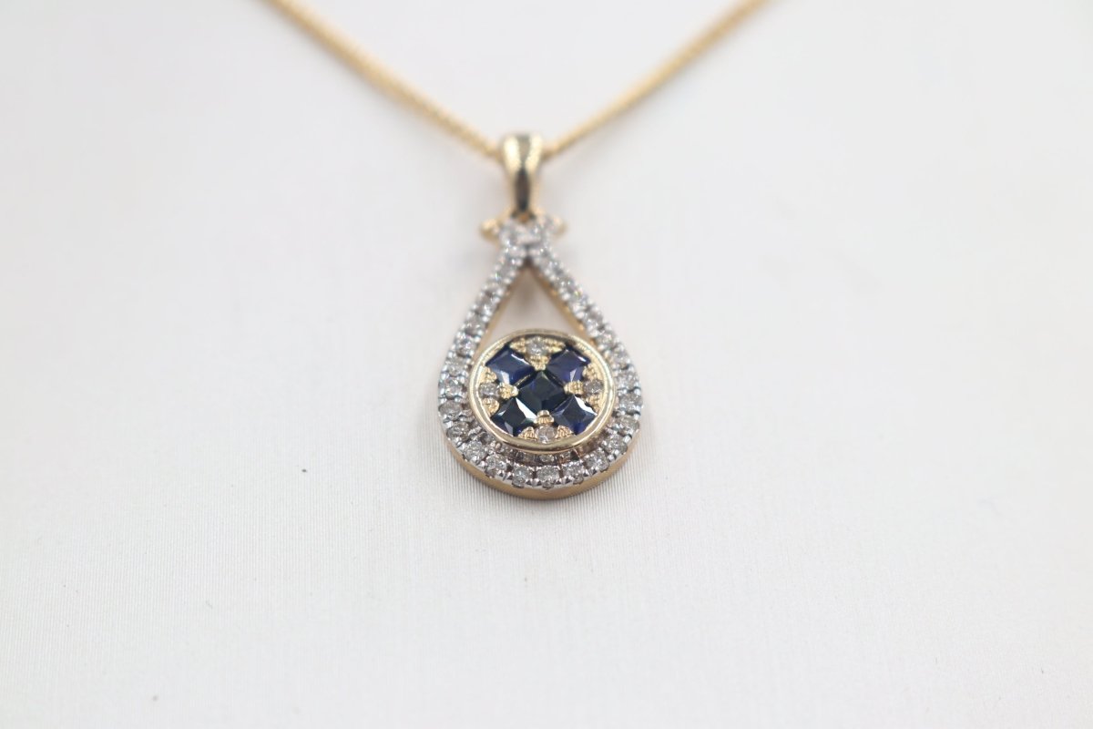 9ct Yellow Gold Sapphire & Diamond Pendent