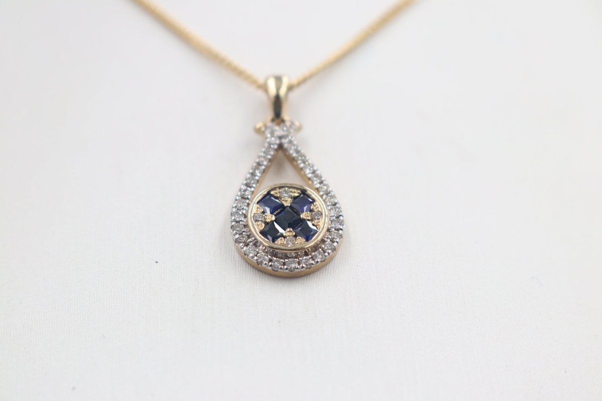 9ct Yellow Gold Sapphire & Diamond Pendent