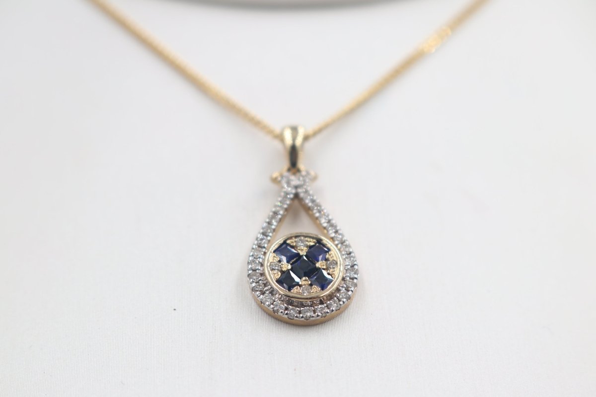 9ct Yellow Gold Sapphire & Diamond Pendent