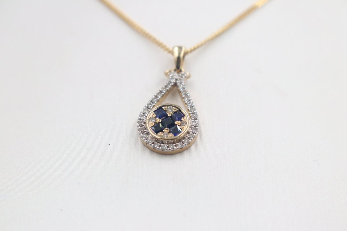 9ct Yellow Gold Sapphire & Diamond Pendent