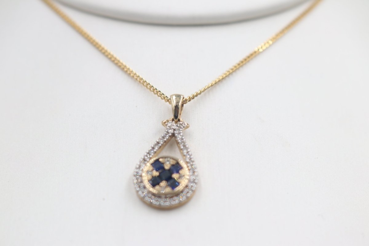 9ct Yellow Gold Sapphire & Diamond Pendent