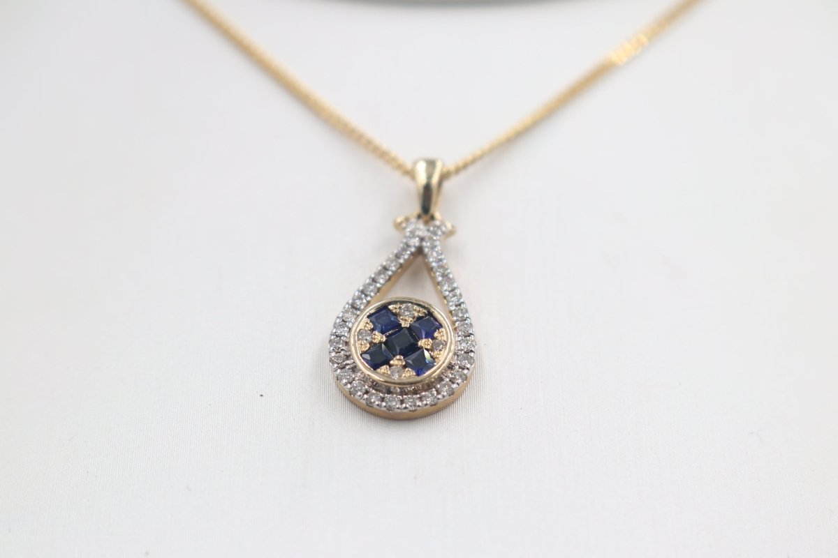 9ct Yellow Gold Sapphire & Diamond Pendent