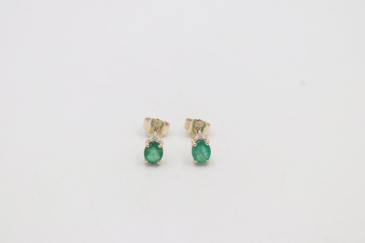 9ct Gold Emerald & Diamond Stud SYE1882