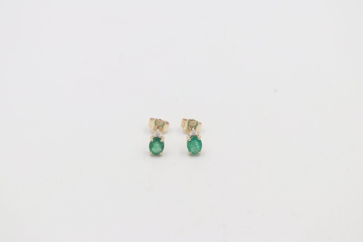 9ct Gold Emerald & Diamond Stud SYE1882