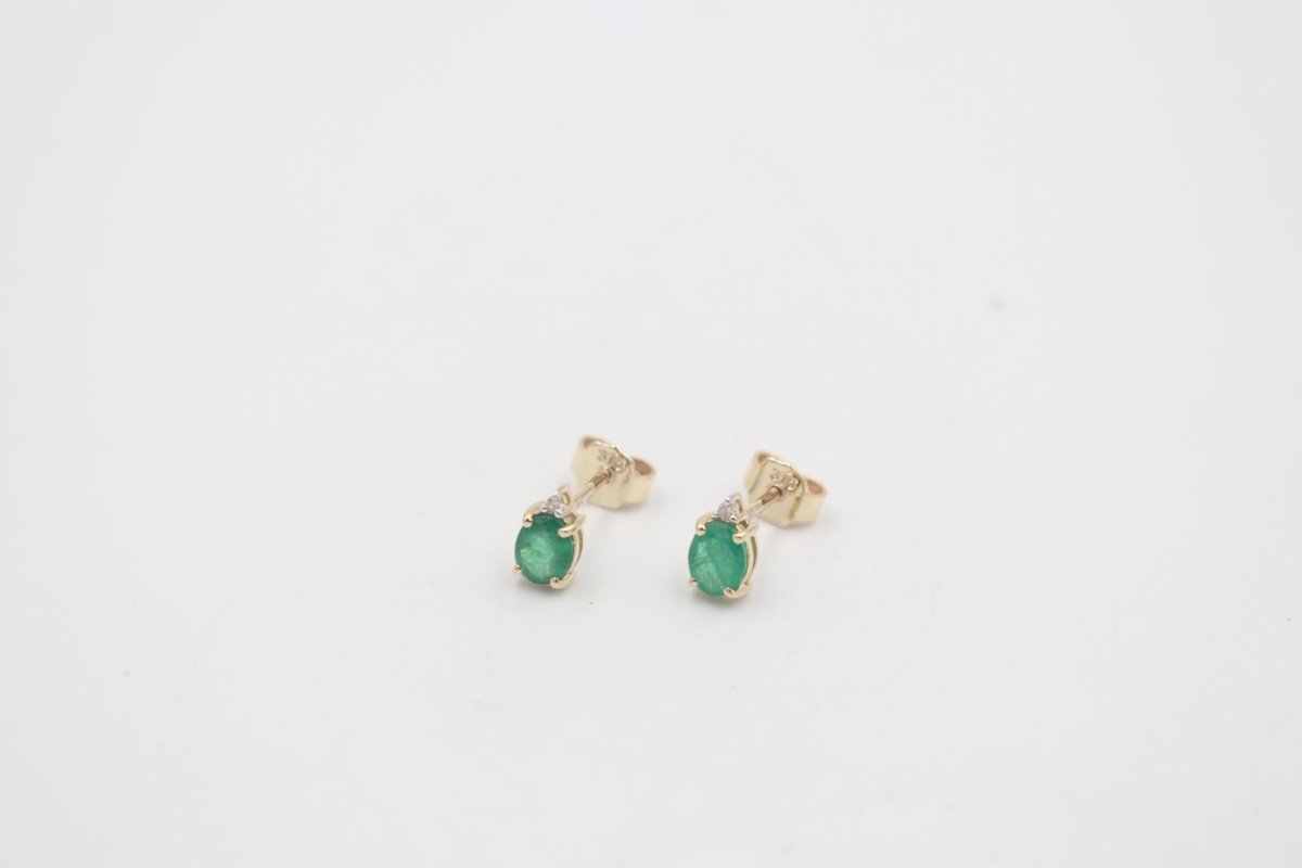 9ct Gold Emerald & Diamond Stud SYE1882