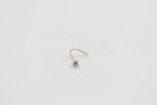 9ct  Gold Genuine Aquamarine Nose Stud 2mm