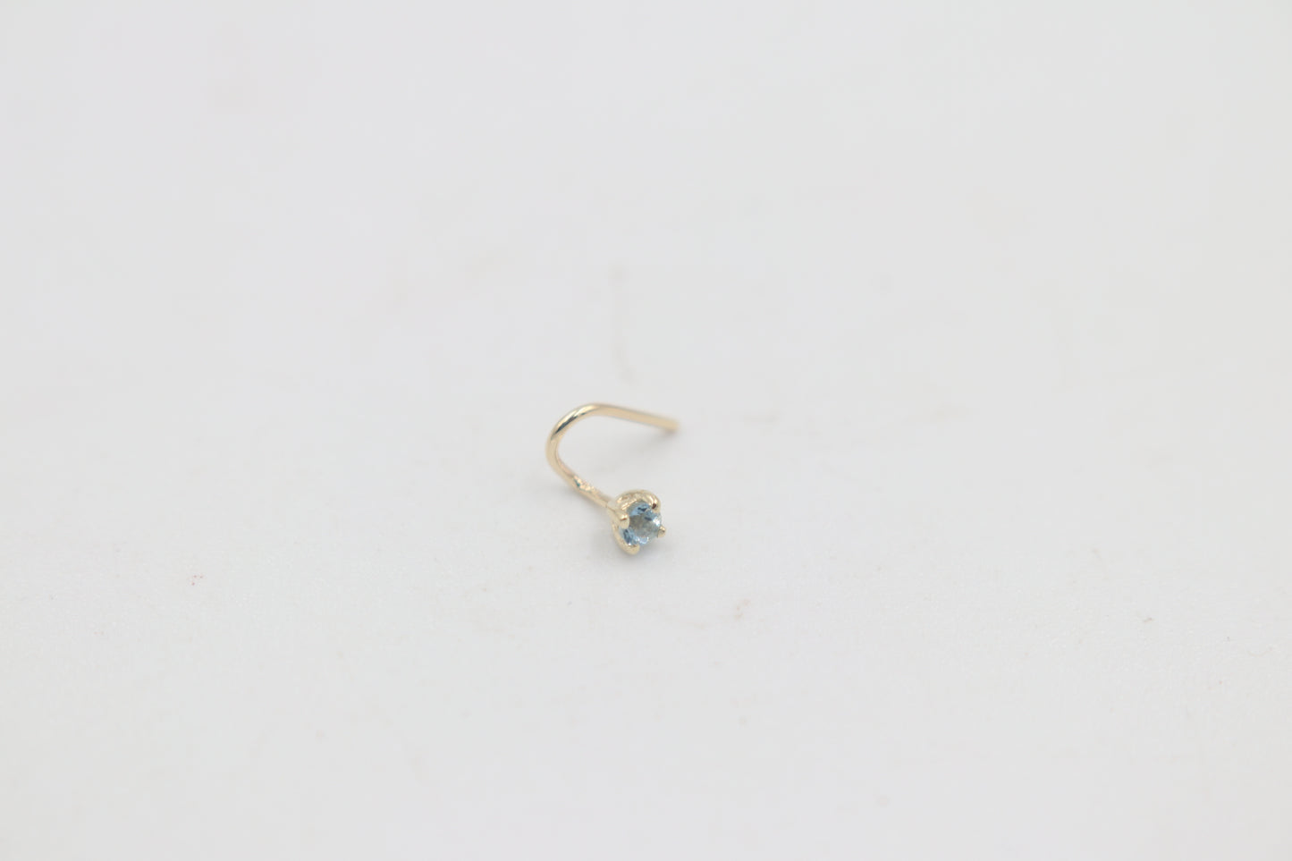 9ct  Gold Genuine Aquamarine Nose Stud 2mm