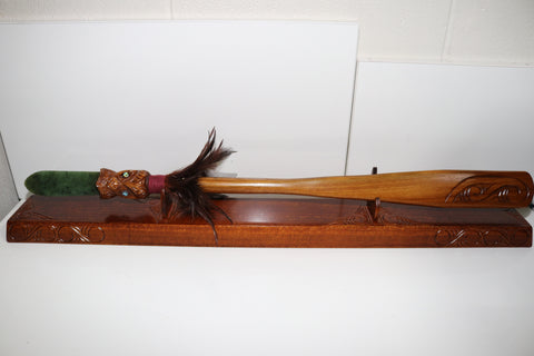 Wooden Taiaha with base and Greenstone Blade
