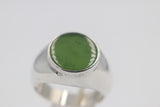 Stg Silver Mens Large Greenstone set Ring
