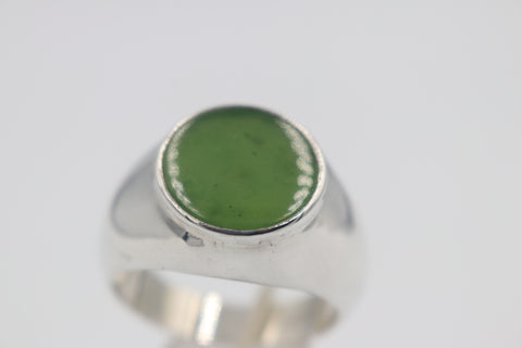 Stg Silver Mens Large Greenstone set Ring