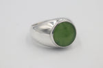 Stg Silver Mens Large Greenstone set Ring